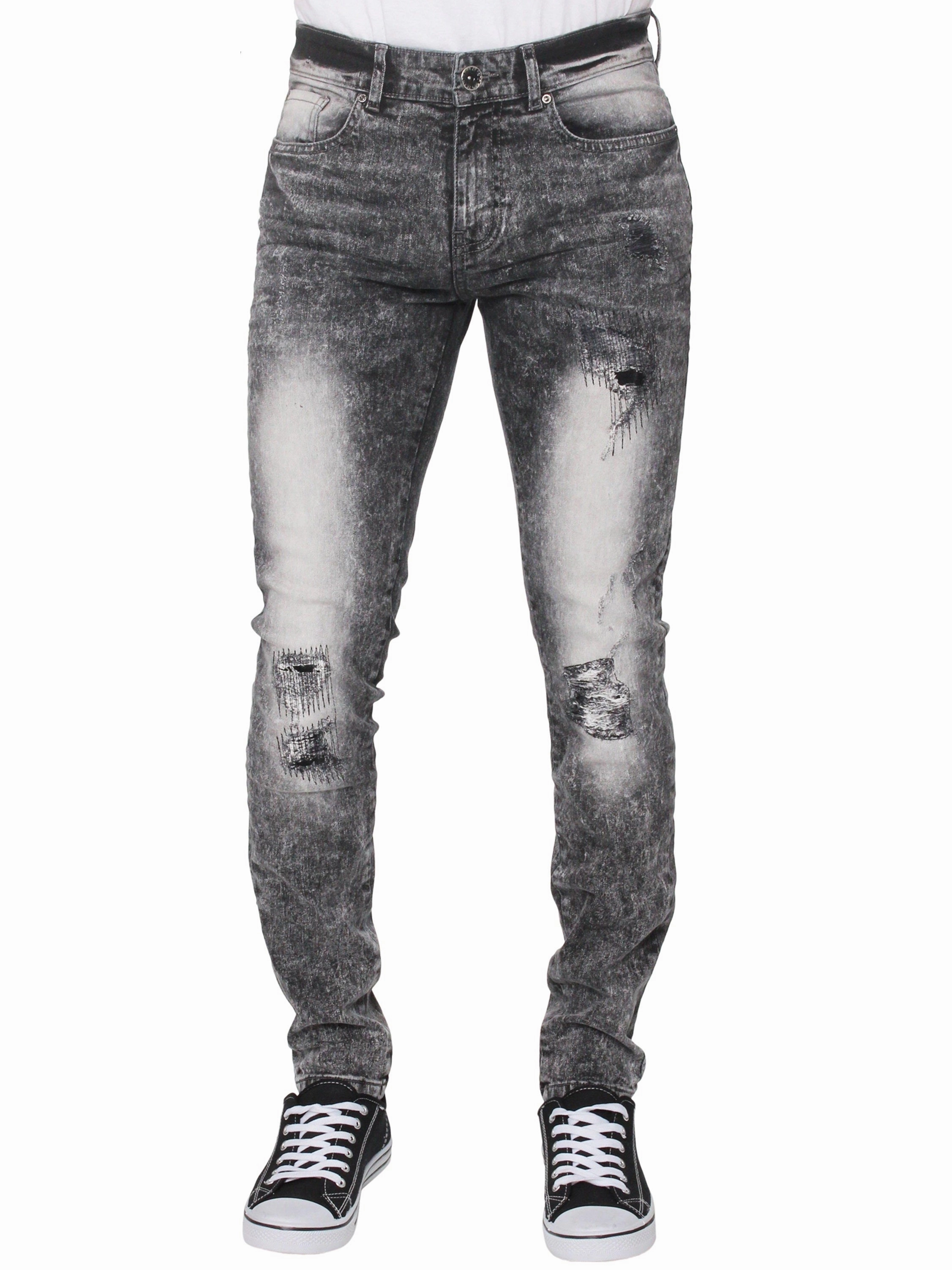 Festival Outfit Minimalist Style Go Anywhere Look Super Skinny Stretch Rip & Repair Slim Jeans | Enzo Designer Menswear