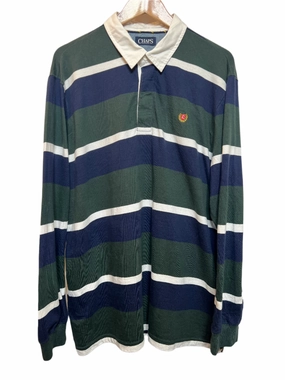 Chaps Mens Green Striped Rugby Polo (Size XXL) Chic Look