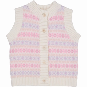 Stretchable Panels COPENHAGEN COLORS Lavender Combi Merino Pattern Button Vest