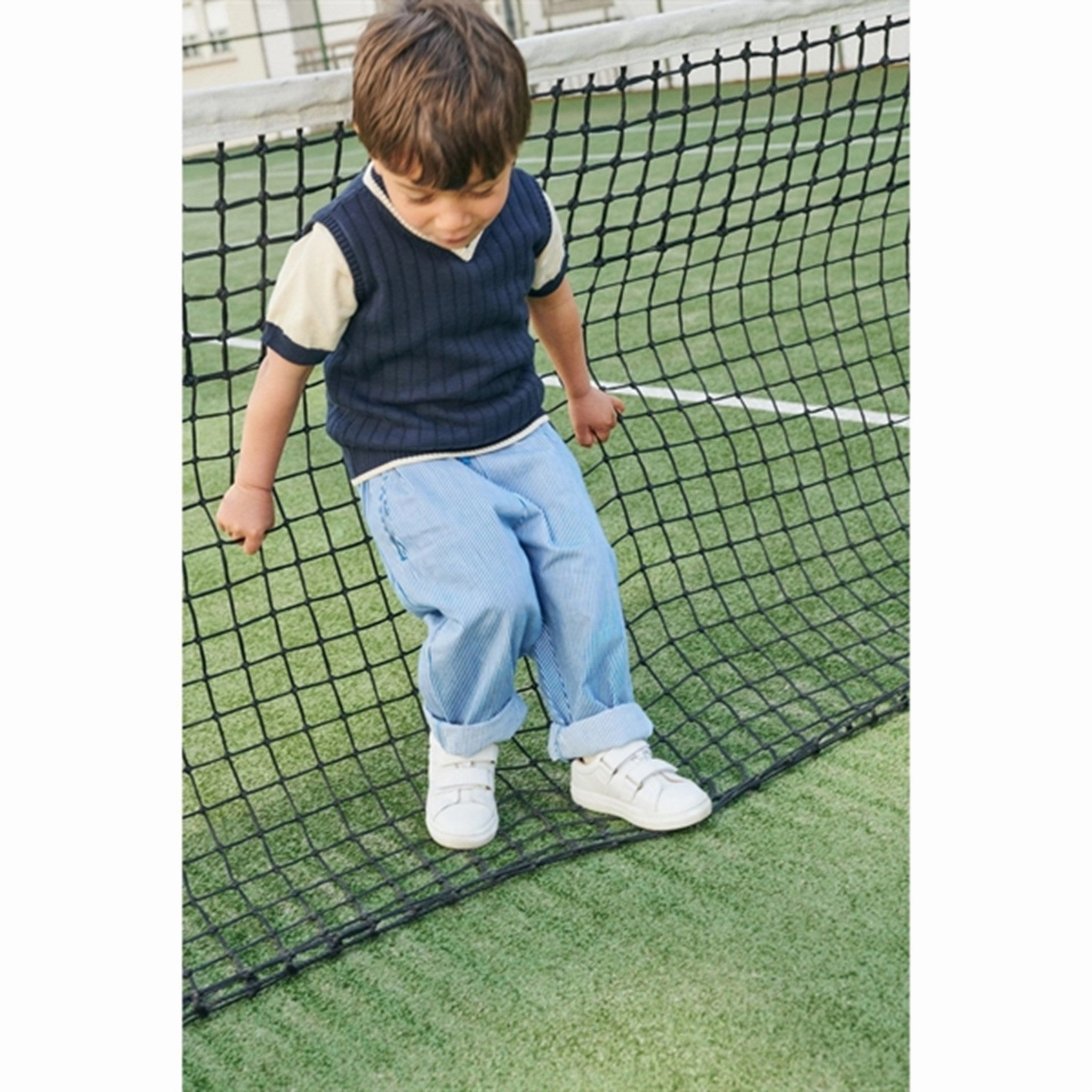 Copenhagen Colors Navy/Cream Comb. Knit Vest w. V-neck petite size mix