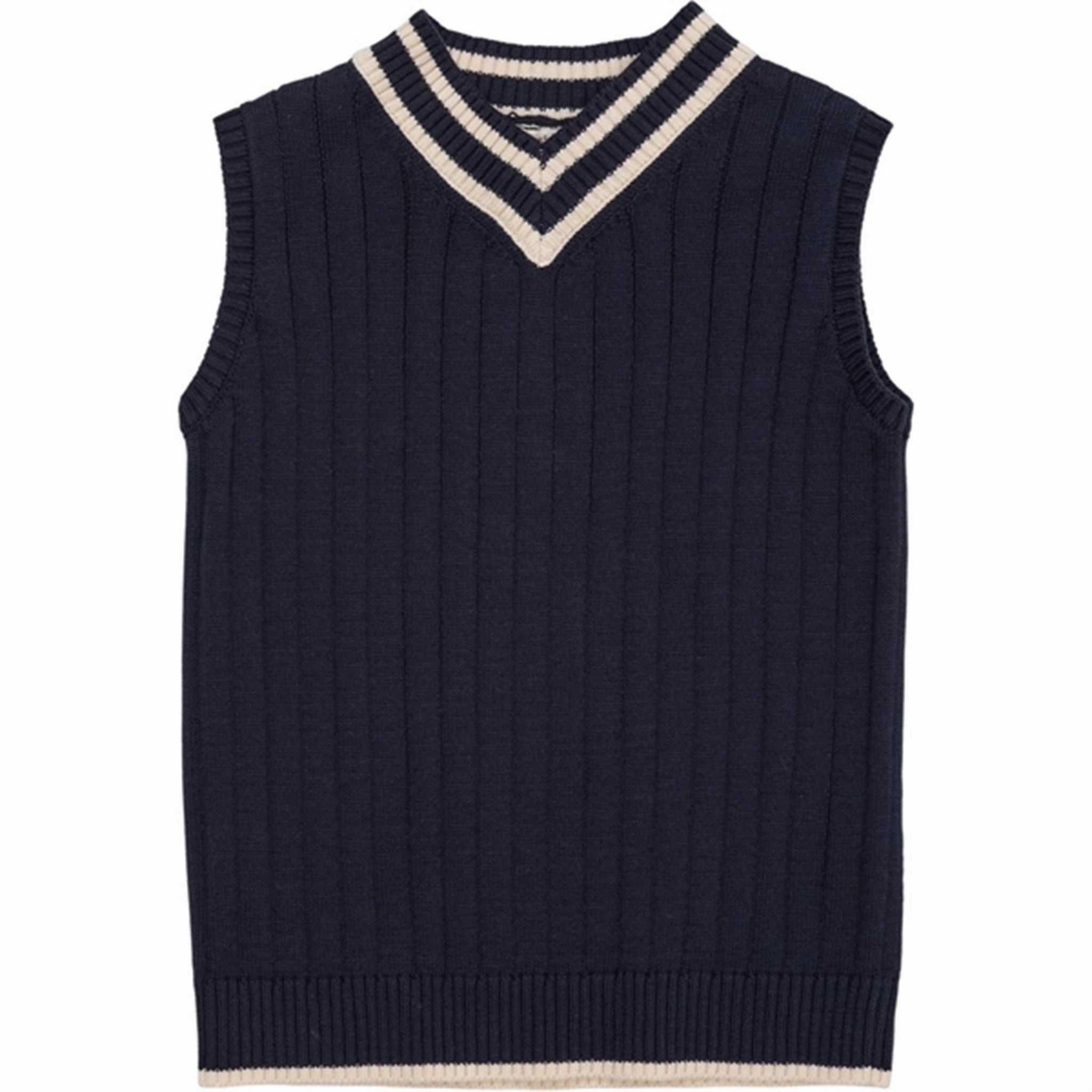 Copenhagen Colors Navy/Cream Comb. Knit Vest w. V-neck matter Noise Free Fabric