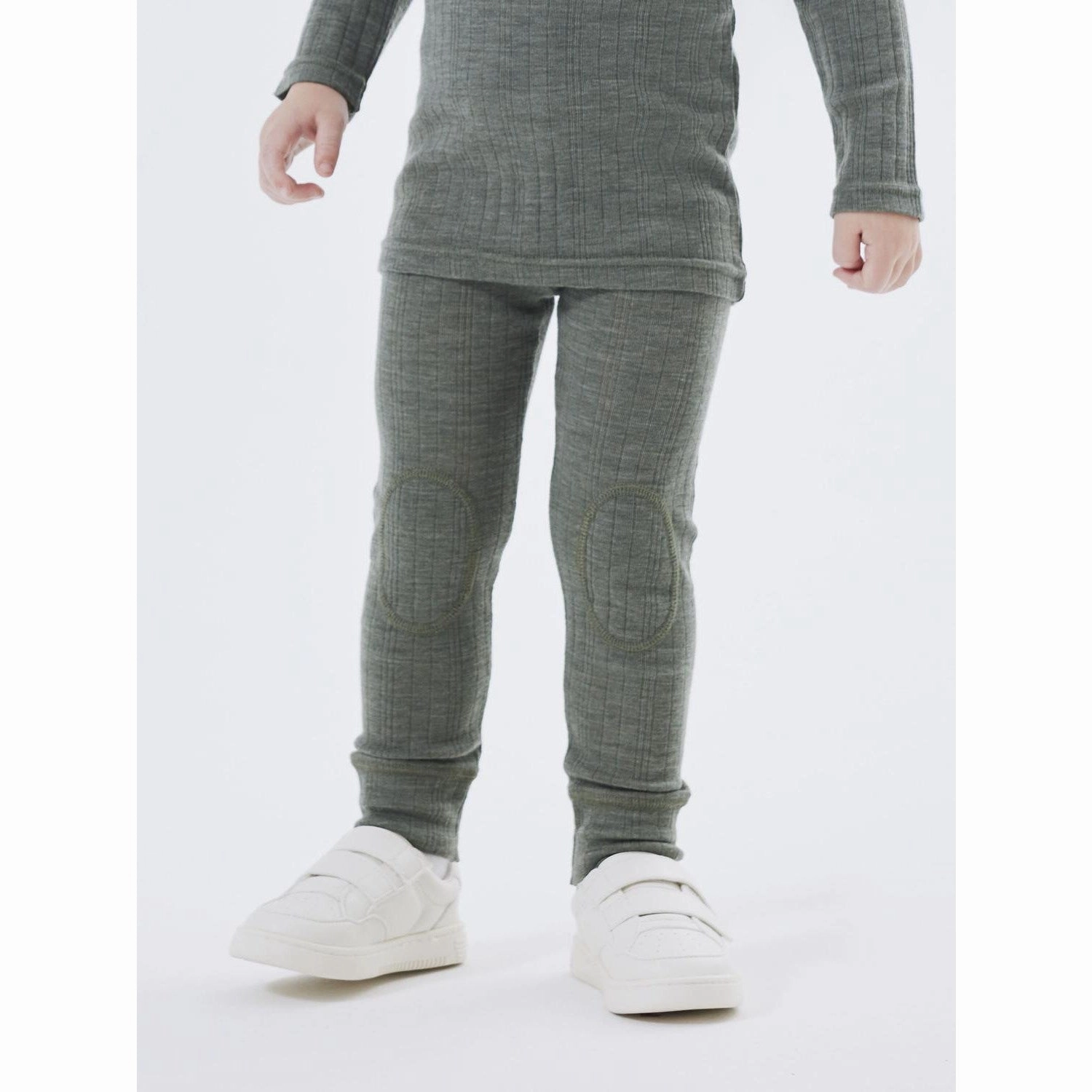 Name It Mulled Basil Wang Wool Needle Long Johns Solid Noos Trend Seeker Rib Knit Active Wear