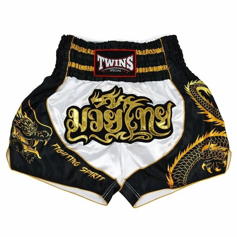 Twins Dragon Muay Thai Shorts White / Black Kickboxing MMA Everyday Comfort Beach Bound