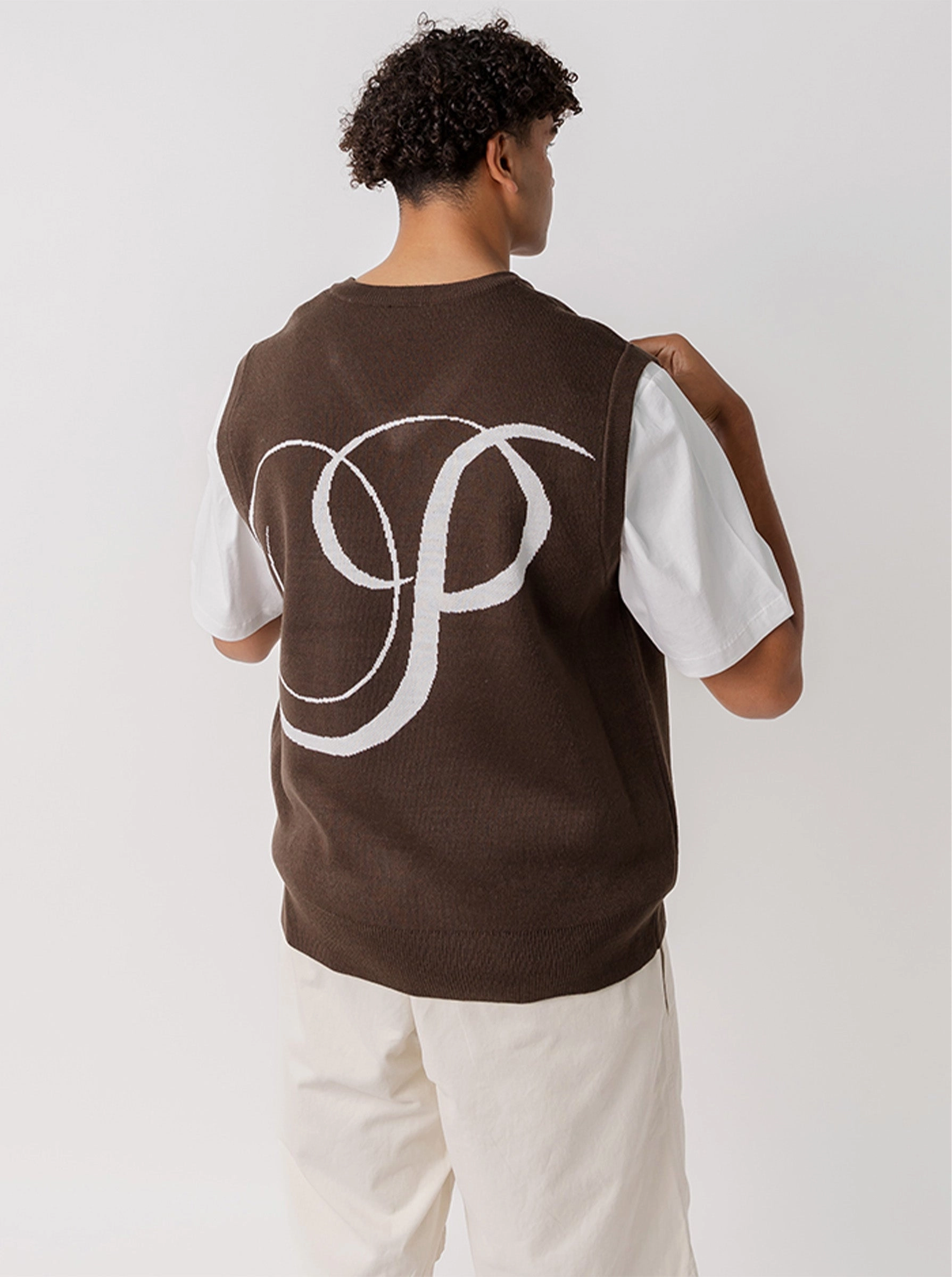Serif Logo Knitted Vest in Brown Modern Tailoring Smart Casual