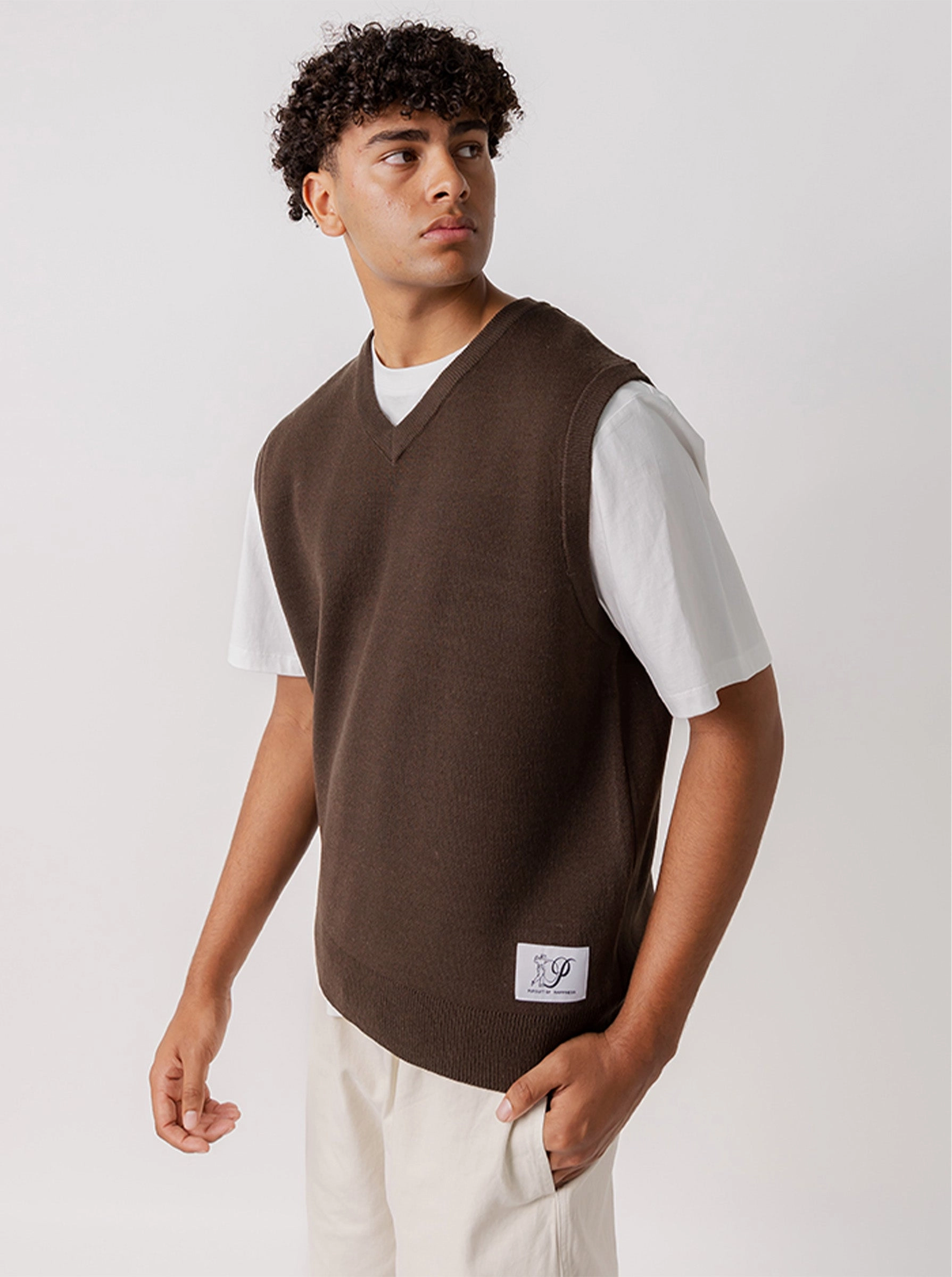 Durable Material Donate Serif Logo Knitted Vest in Brown