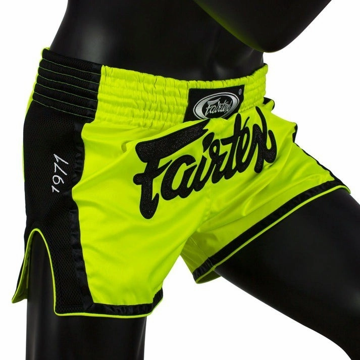 Fairtex Slim Fit Muay Thai Shorts BS1706 Lime Green Retro Style Windproof Design